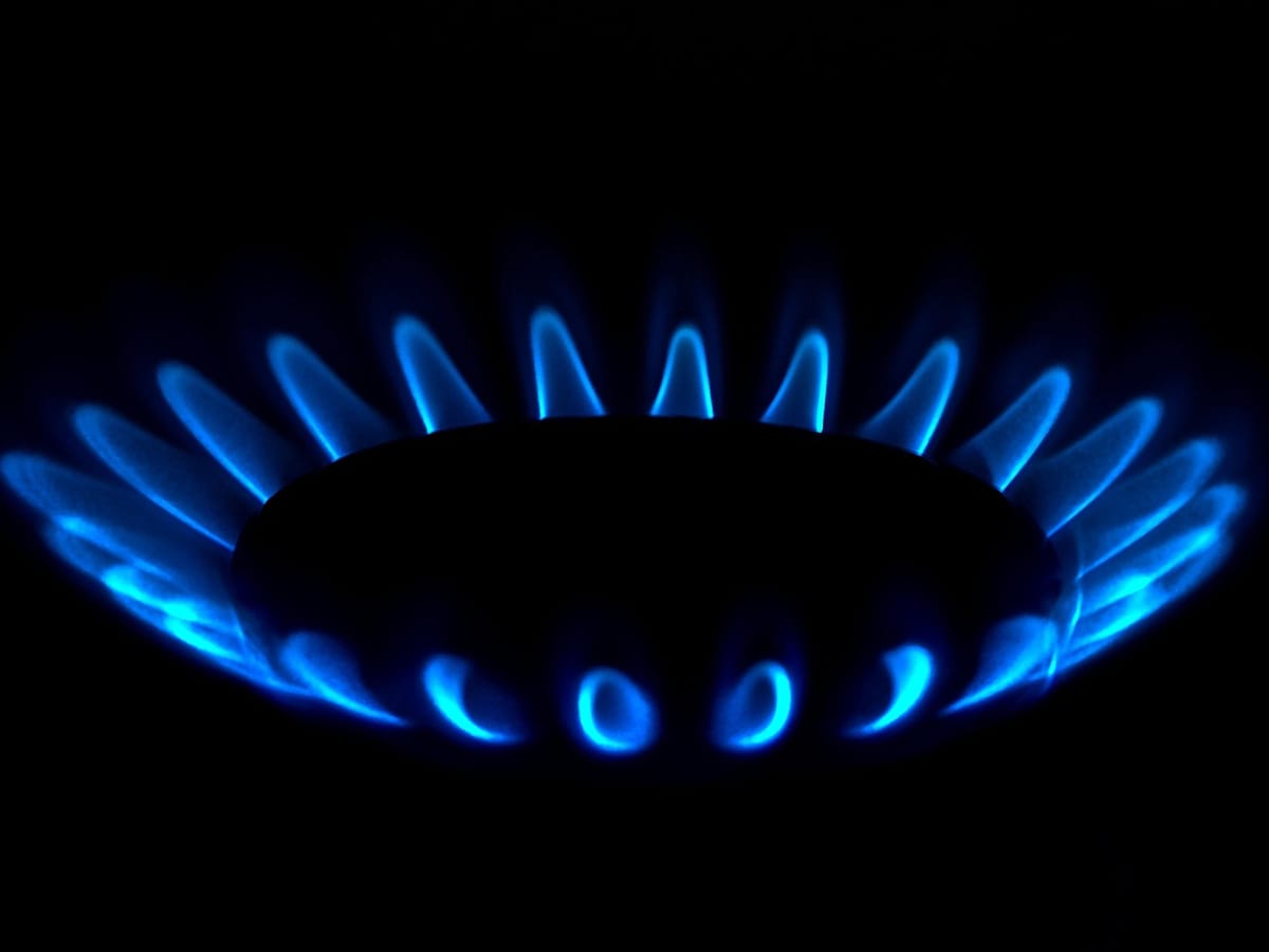 Blue gas flame of a home furnace burner